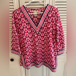 Caribbean Joe Red and Blue Geometric Top